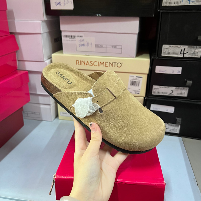 【瑕疵】真皮！断码折扣捡漏圆头平底皮带扣半拖懒人鞋,女鞋,勃肯鞋/软木鞋,淘宝优惠券,粉丝福利购,淘宝优惠卷