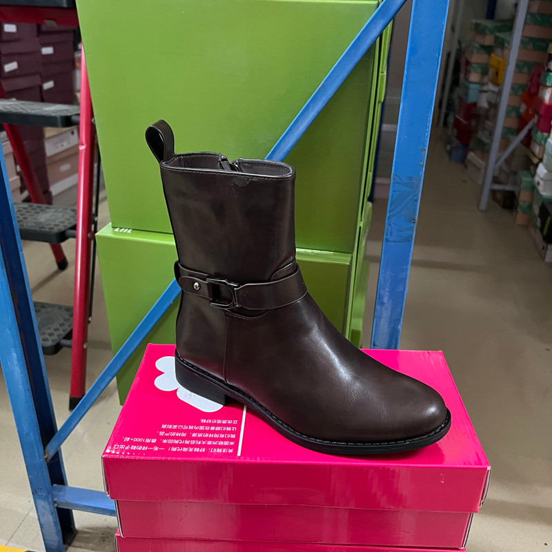 外贸原单英伦风休闲短靴女冬季皮带扣圆头低跟百搭复古女靴,女鞋,时装靴,淘宝优惠券,粉丝福利购,淘宝优惠卷