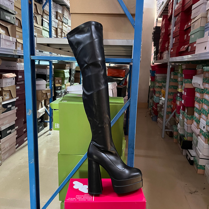 欧美风复古黑色圆头粗跟侧拉链过膝长靴恨天高瘦瘦靴,女鞋,时装靴,淘宝优惠券,粉丝福利购,淘宝优惠卷