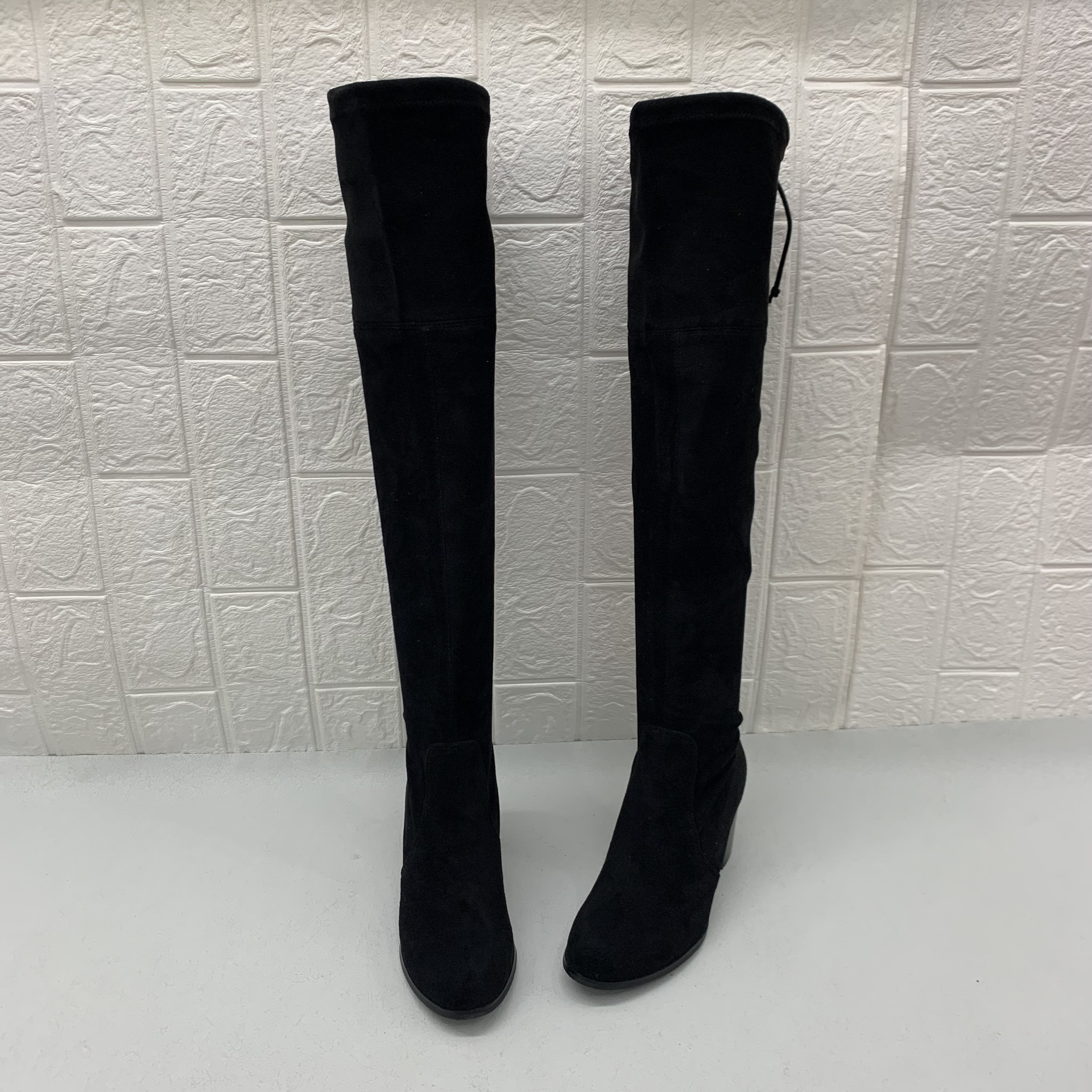 时尚精锁死~外贸原单女鞋圆头粗跟过膝长靴弹力瘦瘦靴百搭高筒靴