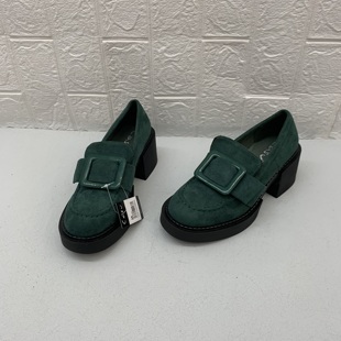 复古时髦!外贸原单女鞋圆头粗跟厚底乐福鞋女英伦风百搭时尚单鞋
