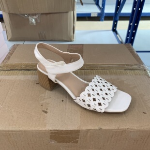 【微瑕】外贸原单女鞋方头粗高跟凉鞋女时尚百搭编织镂空时装凉鞋