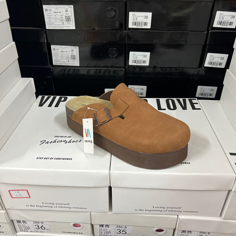 真皮勃肯鞋女厚底增高包头半拖鞋时尚外穿软木底