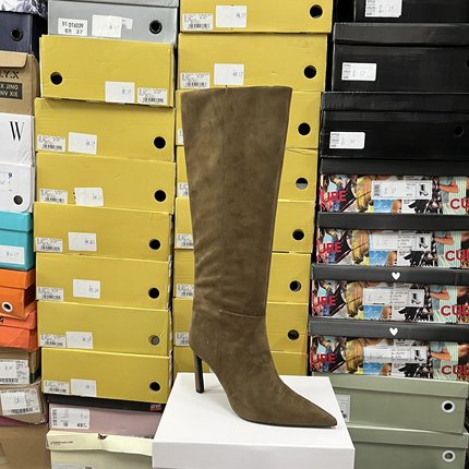 西班牙轻奢原单pull尖头细跟高筒靴女冬季棕色高跟长靴瘦瘦靴