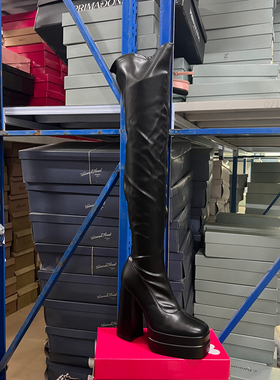 欧美风复古圆头粗跟恨天高侧拉链女冬季过膝高筒长靴