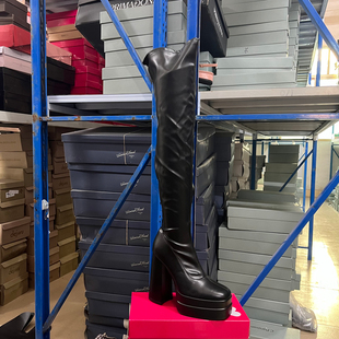 欧美风复古圆头粗跟恨天高侧拉链女冬季过膝高筒长靴