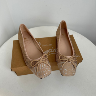 外贸原单韩系平底芭蕾舞鞋 女日常通勤蝴蝶结轻奢满钻轻便浅口单鞋