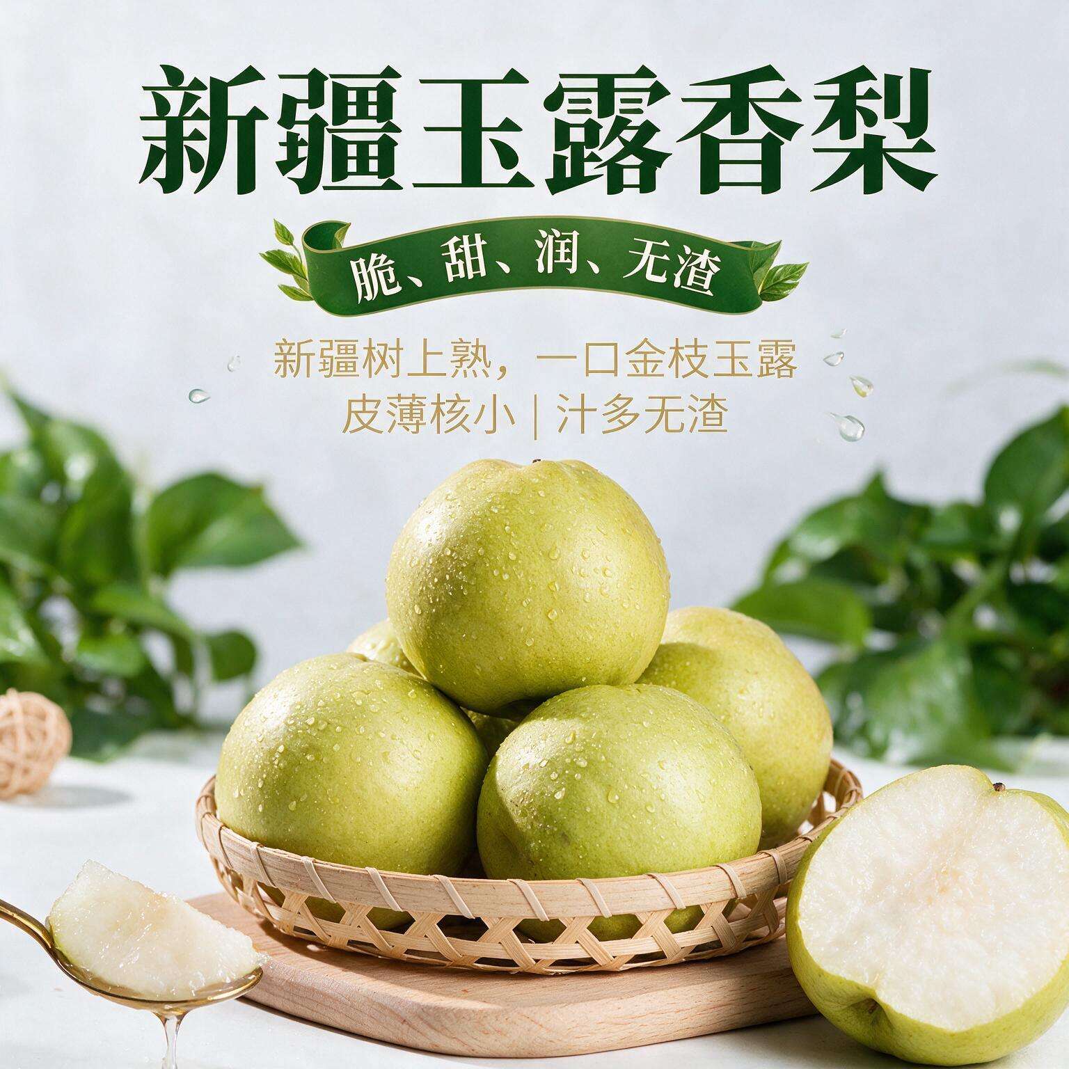 新疆玉露香梨阿克苏产区果肉细腻脆甜多汁无渣个大核小新鲜水果