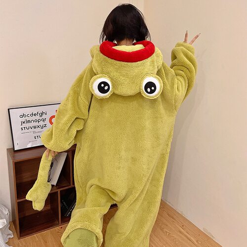 搞怪青蛙珊瑚绒连体睡衣女冬季连