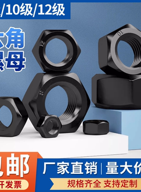 高强度8.8级10.9级12.9级高强度六角螺母螺帽铁黑色螺丝帽M2-M30