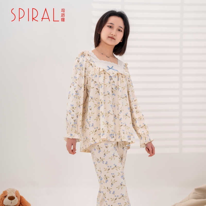 司派羅睡衣女春秋棉長袖2024新款女款夏款薄款中年女士家居服套裝