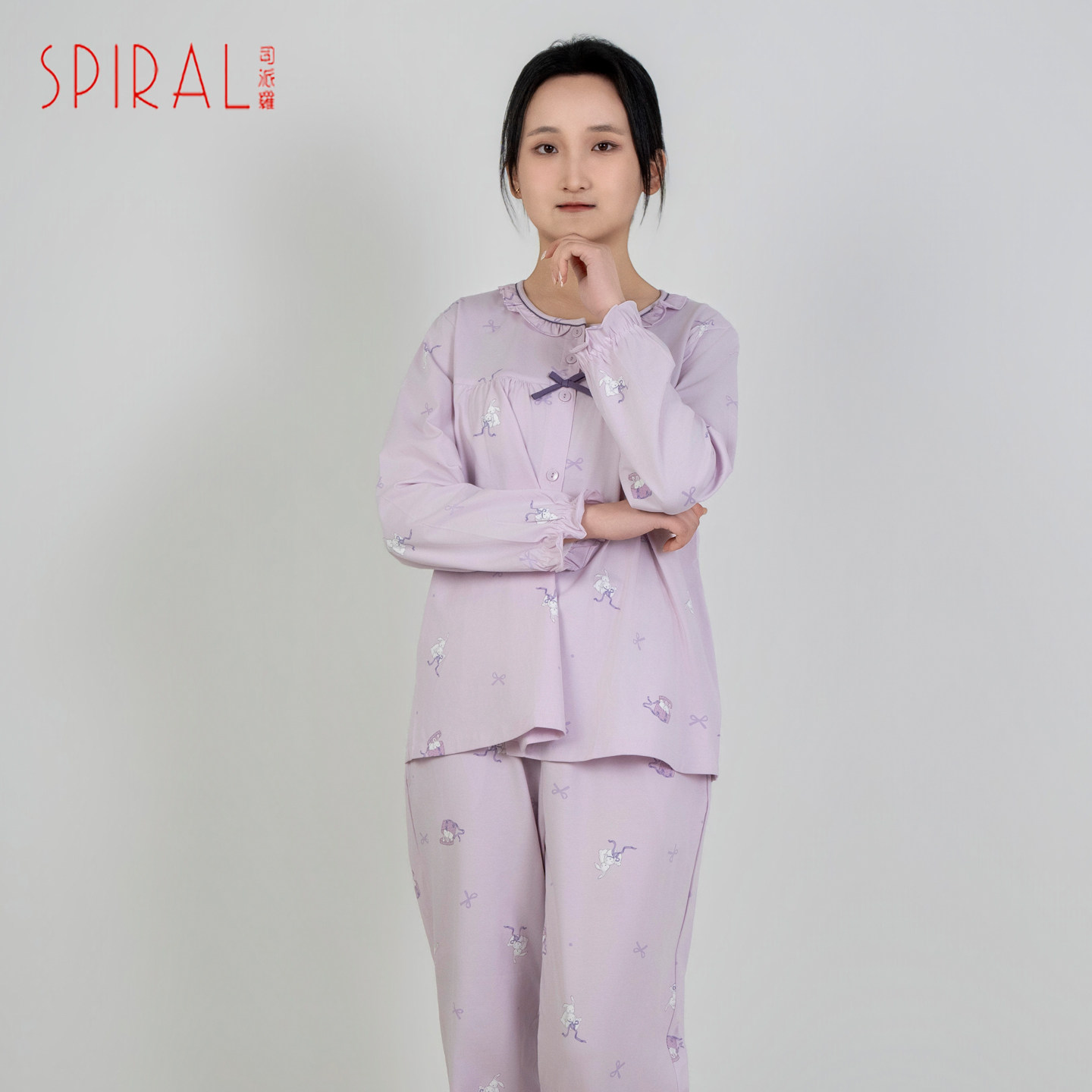 司派罗睡衣女长袖圆领卡通印花春秋季家居服套装可外穿舒适宽松