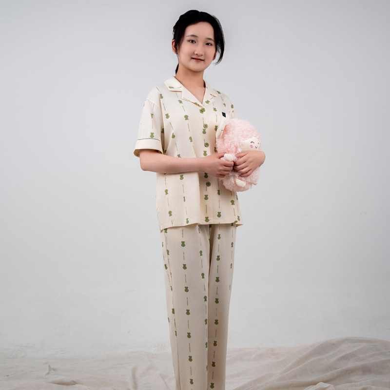SPIRAL司派罗2025新款睡衣女夏款短袖长裤薄款睡衣简约家居服套装