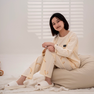 卡通可爱风两件套装 司派罗睡衣女长袖 棉薄款 长裤 家居服夏 春秋季
