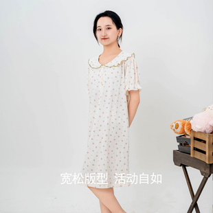 纯棉女生睡裙圆领夏天薄款 司派罗睡衣女夏季 宽松家居服可外穿