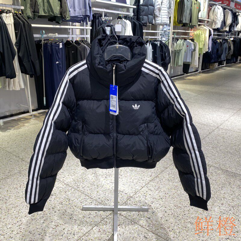 阿迪达斯三道杠加厚保暖棉衣女