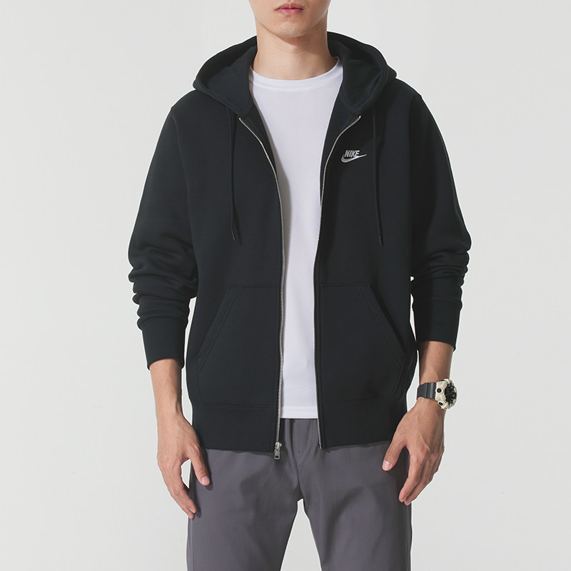 正品NIKE耐克简约男抓绒保暖运动休闲连帽针织夹克外套FN3862-010