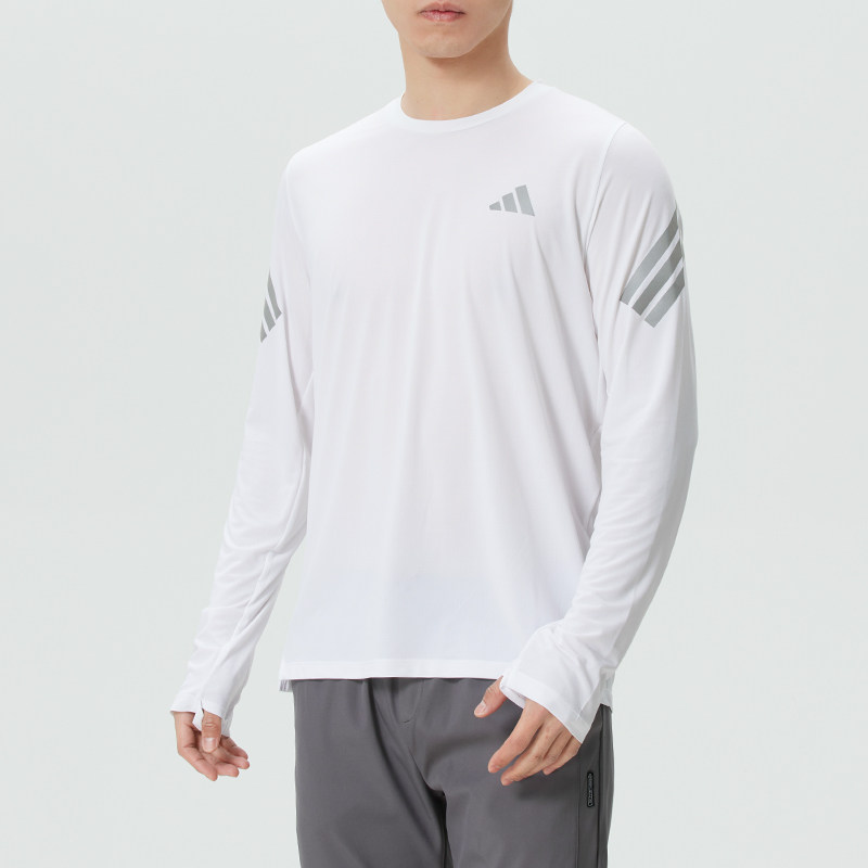 正品Adidas阿迪达斯简约百搭圆领梭织男休闲运动长袖T恤KE6830