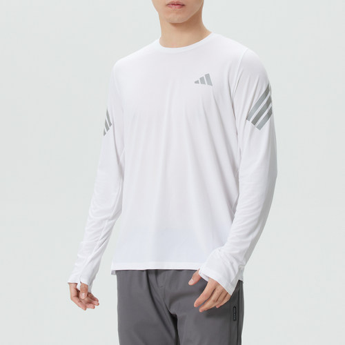 正品Adidas阿迪达斯简约百搭圆领梭织男休闲运动长袖T恤KE6830
