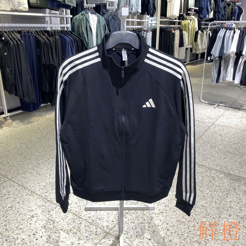 阿迪达斯男立领三条纹拉链夹克