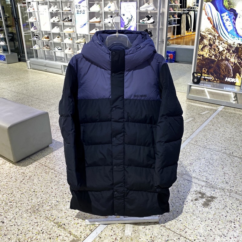 正品Skechers斯凯奇保暖男女运动休闲连帽中长款羽绒服L424U184
