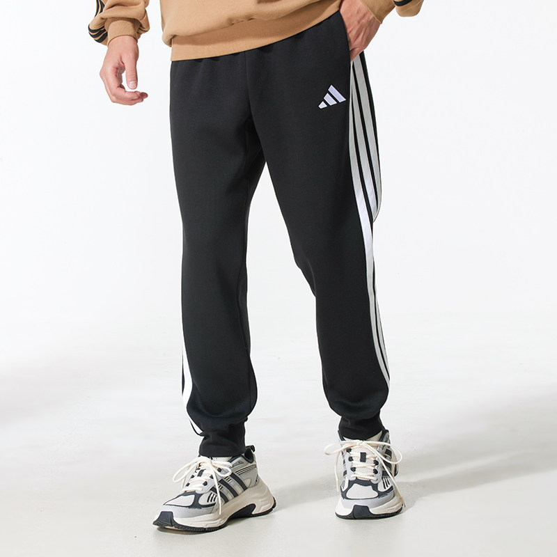 正品Adidas阿迪达斯三条纹男抓绒保暖束脚裤休闲运动长裤JD1861