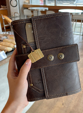 复古皮面高颜值旅行手账本A5活页笔记本可拆卸A6活页本简约日记本