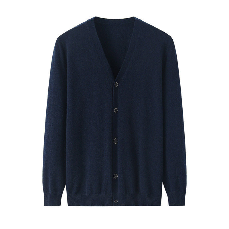 내몽골 브이넥 캐시미어 가디건 남성 순수 캐시미어 중년 따뜻한 니트 재킷 가을 겨울 새 스웨터