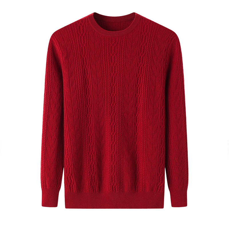 DONGPU 남자 캐시미어 스웨터 가을 겨울 새로운 순수 캐시미어 라운드 넥 패턴 슬림 니트 스웨터 바닥 풀오버 스웨터