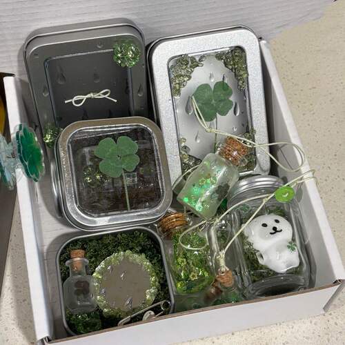 四叶草翻翻盒材料包自制铁盒收纳幸运草滴胶玻璃瓶手工diy