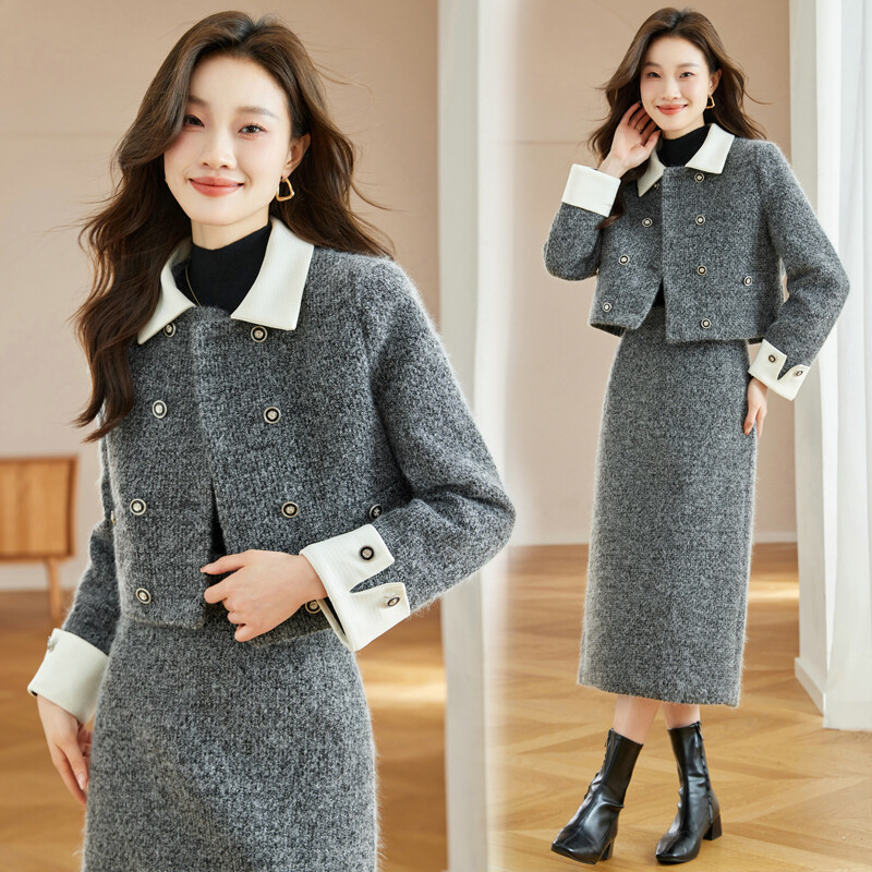 2023年冬季羽绒套装上衣90白鸭绒内胆加厚保暖时尚套装女装羽绒服