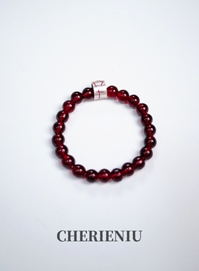 石榴石手工刻字纯银手链暗黑哥特手串小众