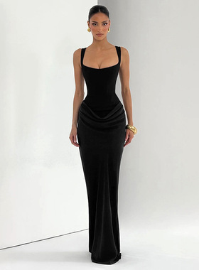 纯色绑带性感辣妹风黑色吊带连衣裙女修身显瘦包臀短裙子