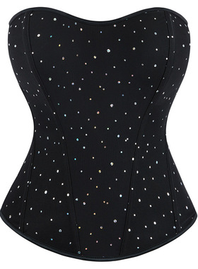 宫廷黑色性感亮片网纱有弹力拉链束腰抹胸透气上衣