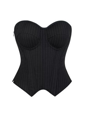 黑色条纹鱼骨束腰修身显瘦抹胸胸衣办公优雅绑带上衣