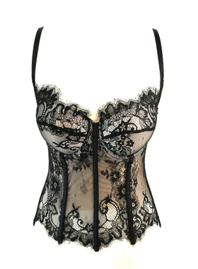 黑色蕾丝性感镂空吊带修身背心外穿带胸垫上衣打底抹胸女