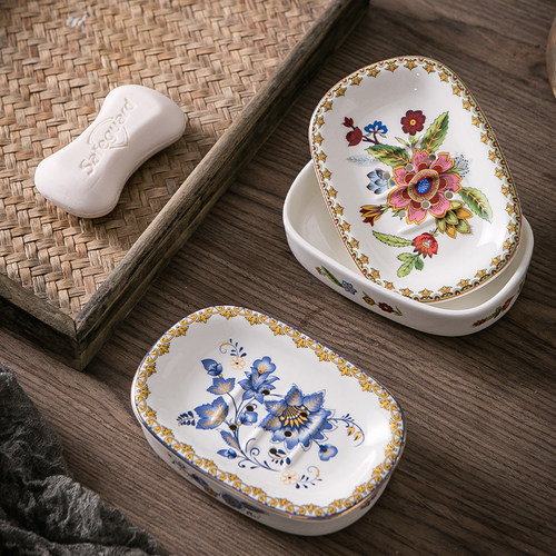 法式陶瓷肥皂盒创意家用沥水香皂盒排水架轻奢卫生间洗漱台收纳架