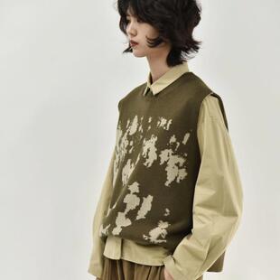 童颜阁复古感秋冬宽松百搭慵懒风针织马甲后开衩坎肩马夹毛衣毛衫