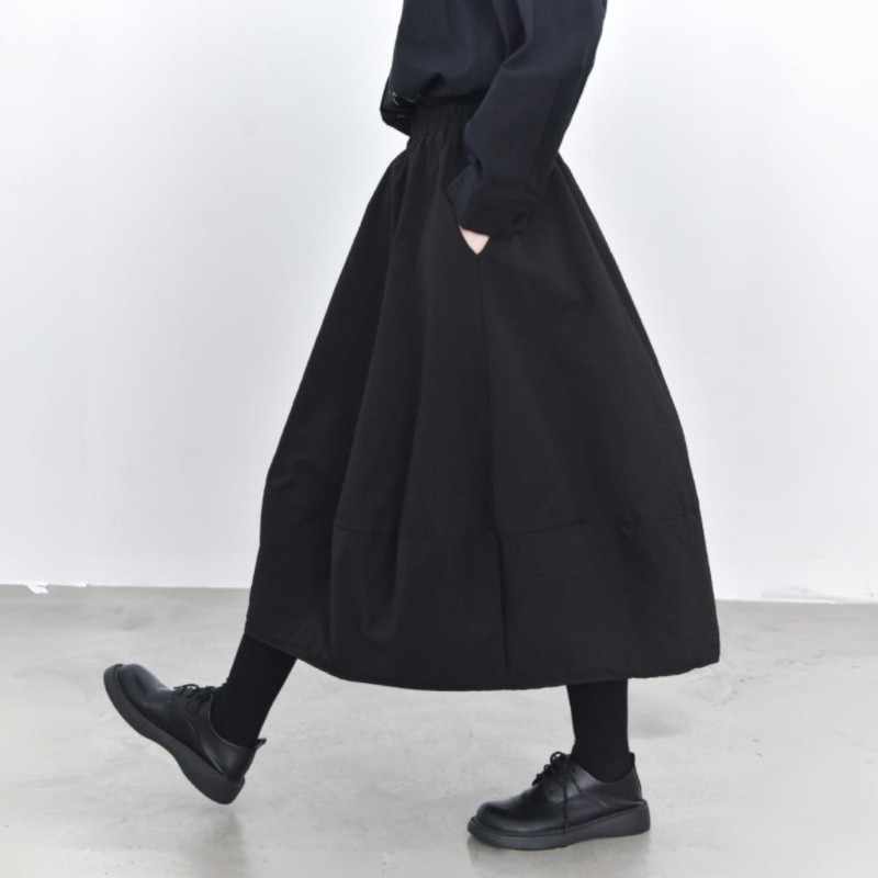 童颜阁冬季新款文艺廓形肌理面料夹棉半身裙中长款复古加厚裙子女