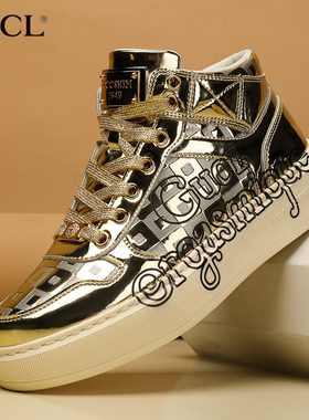 酷奇官方正品男鞋中高帮冬季真皮轻奢欧洲站休闲皮鞋品牌运动鞋子