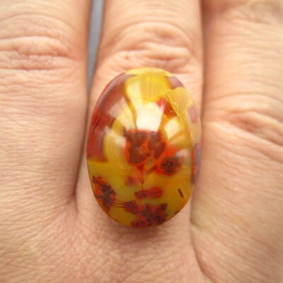 战国红玛瑙艳黄闪丝戒指