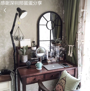 美式复古铁艺半身镜化妆镜梳妆台面镜 卧室镜 台式镜小户型壁挂镜