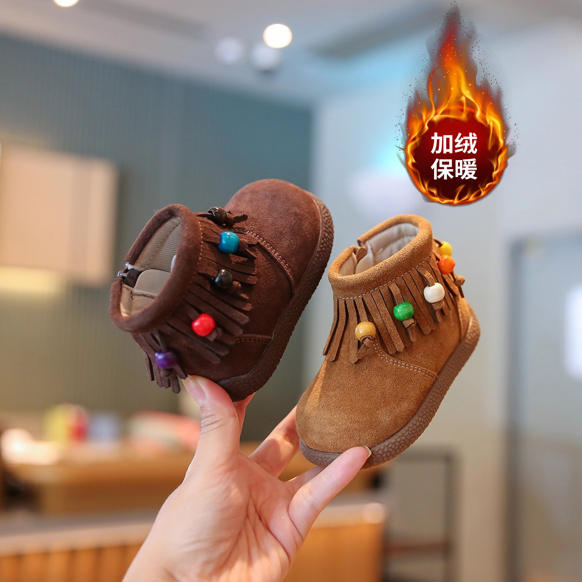 女宝宝短靴加绒复古百搭