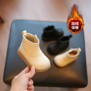 小步点宝宝靴子女宝冬季加绒棉鞋婴儿鞋子儿童马丁靴短靴女童皮靴