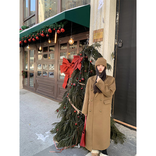 加厚中长款大衣雨菲赫本风