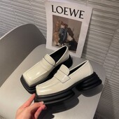 三三与同款 百搭白色低帮单鞋 日系小皮鞋 女2024方头松糕厚底乐福鞋