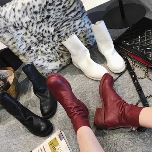 guidi早安樊樊同款褶皱女后短靴