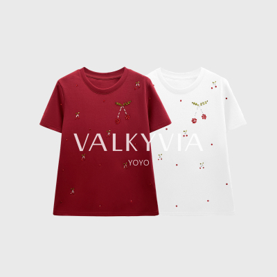 【Valkyvia/悠悠奢品】68836#CSIN樱桃烫钻短袖T恤衫2026个性上衣
