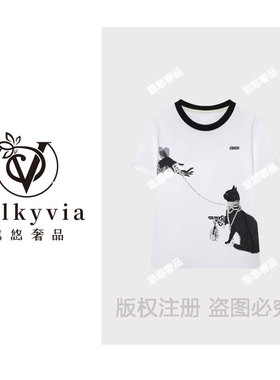 【Valkyvia/悠悠奢品】66960#轻奢印花烫钻T恤衫2025百搭个性上衣