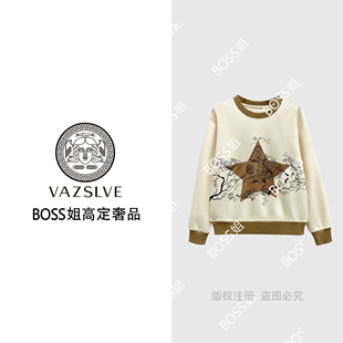 时尚 68281 原创设计 五角星刺绣卫衣2025百搭潮流上衣 VAZSLVE